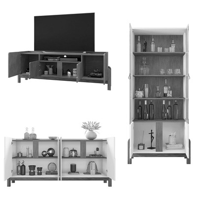 Sala de Estar Completa para TV Até 60 Polegadas Home 12 Portas 4 Peças Off White/Cedro - Pnr Móveis