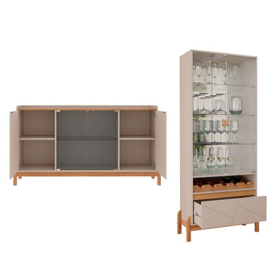 Sala de Estar Completa Bahrein 6 Portas 1 Gaveta 3 Peças Off White/Cedro - Pnr Móveis