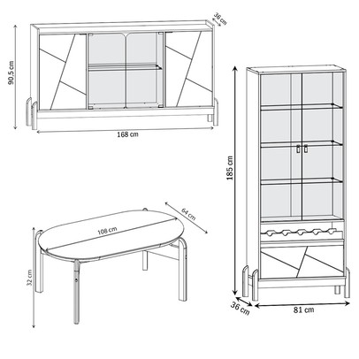 Sala de Estar Completa Bahrein 6 Portas 1 Gaveta 3 Peças Off White/Cedro - Pnr Móveis