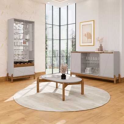 Sala de Estar Completa Bahrein 6 Portas 1 Gaveta 3 Peças Off White/Cedro - Pnr Móveis