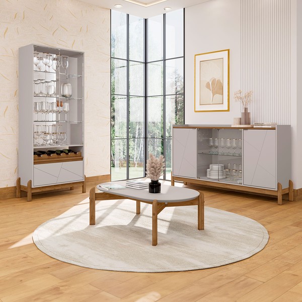 Sala de Estar Completa Bahrein 6 Portas 1 Gaveta 3 Peças Off White/Cedro - Pnr Móveis