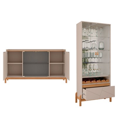 Sala de Estar Completa Bahrein 6 Portas 1 Gaveta 2 Peças Off White/Cedro - Pnr Móveis