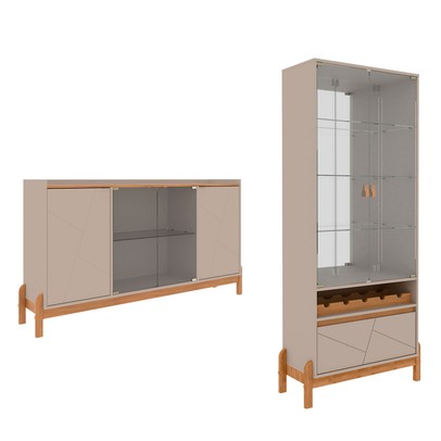 Sala de Estar Completa Bahrein 6 Portas 1 Gaveta 2 Peças Off White/Cedro - Pnr Móveis