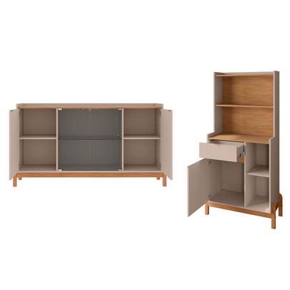 Sala de Estar Completa Bahrein 5 Portas 1 Gaveta 2 Peças Off White/Cedro - Pnr Móveis