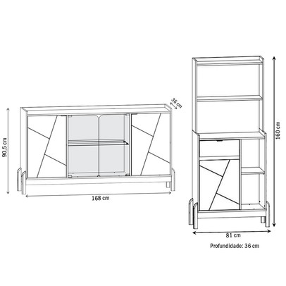Sala de Estar Completa Bahrein 5 Portas 1 Gaveta 2 Peças Off White/Cedro - Pnr Móveis