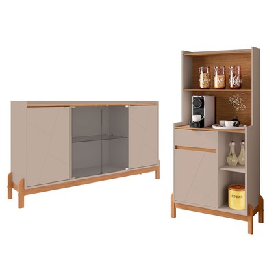 Sala de Estar Completa Bahrein 5 Portas 1 Gaveta 2 Peças Off White/Cedro - Pnr Móveis