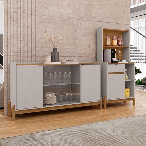 Sala de Estar Completa Bahrein 5 Portas 1 Gaveta 2 Peças Off White/Cedro - Pnr Móveis