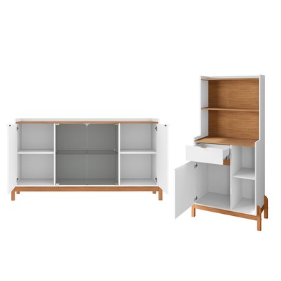 Sala de Estar Completa Bahrein 5 Portas 1 Gaveta 2 Peças Branco/Cedro - Pnr Móveis