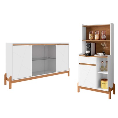 Sala de Estar Completa Bahrein 5 Portas 1 Gaveta 2 Peças Branco/Cedro - Pnr Móveis