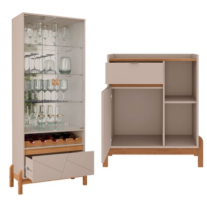 Sala de Estar Completa Bahrein 3 Portas 2 Gavetas 3 Peças Off White/Cedro - Pnr Móveis