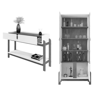 Sala de Estar Completa Elisa 2 Portas 2 Gavetas 3 Peças Off White/Cedro - Pnr Móveis