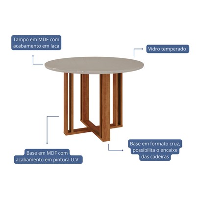 Mesa de Madeira Flora com Vidro Cinamomo/Off White - Cimol