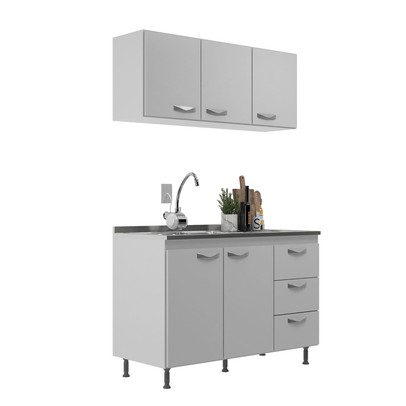 Cozinha Compacta Kiara 5 Portas 3 Gavetas Branco - Pnr Móveis