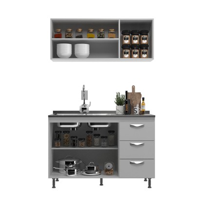 Cozinha Compacta Kiara 5 Portas 3 Gavetas Branco - Pnr Móveis