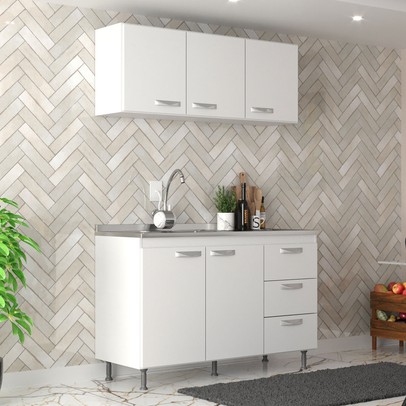 Cozinha Compacta Kiara 5 Portas 3 Gavetas Branco - Pnr Móveis