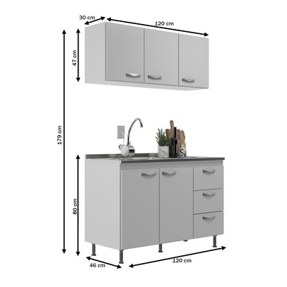 Cozinha Compacta Kiara 5 Portas 3 Gavetas Branco - Pnr Móveis