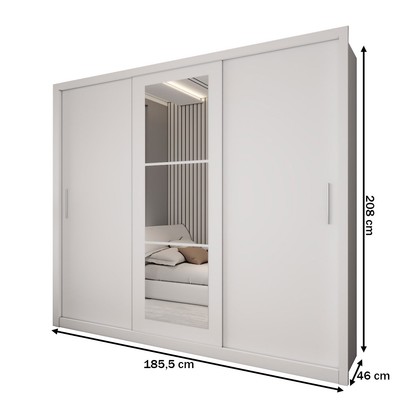 Guarda-Roupa Casal Catarina 3 Portas de Correr 4 Gavetas com Espelhos Branco - Panorama Móveis