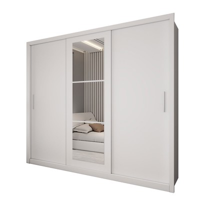 Guarda-Roupa Casal Catarina 3 Portas de Correr 4 Gavetas com Espelhos Branco - Panorama Móveis