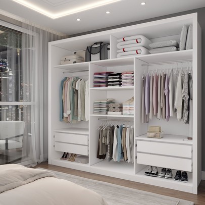 Guarda-Roupa Casal Catarina 3 Portas de Correr 4 Gavetas com Espelhos Branco - Panorama Móveis