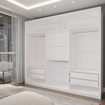 Guarda-Roupa Casal Catarina 3 Portas de Correr 4 Gavetas com Espelhos Branco - Panorama Móveis