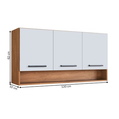 Armário Aéreo Cozinha Giovanna 3 Portas Freijó/Branco - Irm Móveis