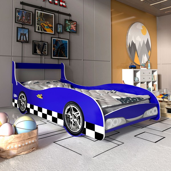 Cama Infantil Carro Rally 100% Mdf Azul - Gelius