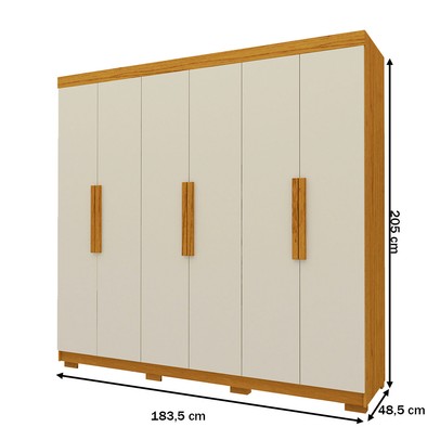 Guarda-Roupa Solteiro Império 6 Portas 2 Gavetas 100% Mdf Naturale/Off White - Gelius