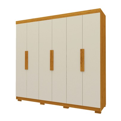Guarda-Roupa Solteiro Império 6 Portas 2 Gavetas 100% Mdf Naturale/Off White - Gelius