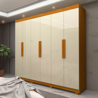 Guarda-Roupa Solteiro Império 6 Portas 2 Gavetas 100% Mdf Naturale/Off White - Gelius
