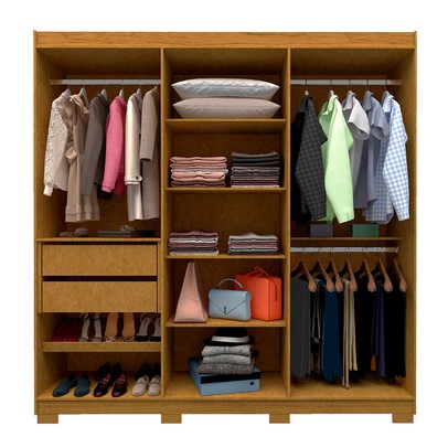 Guarda-Roupa Solteiro Império 6 Portas 2 Gavetas 100% Mdf Naturale/Off White - Gelius