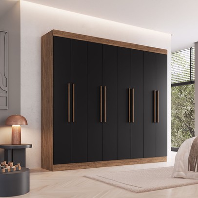 Guarda-Roupa Casal Califórnia 8 Portas 4 Gavetas 100% Mdf Castanho/Preto - Doripel