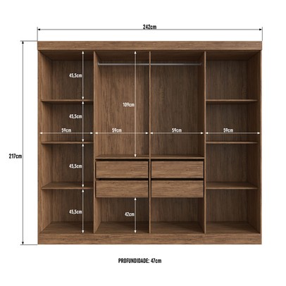 Guarda-Roupa Casal Califórnia 8 Portas 4 Gavetas 100% Mdf Castanho/Preto - Doripel