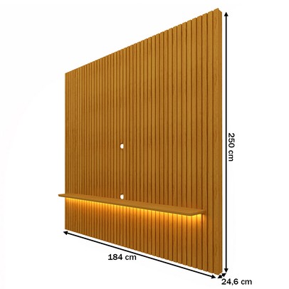 Painel para TV Até 75 Polegadas Nobre 1 Prateleira Ripado com Led 100% Mdf Naturale - Gelius