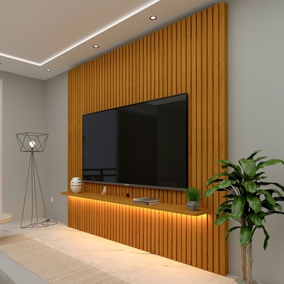 Painel para TV Até 75 Polegadas Nobre 1 Prateleira Ripado com Led 100% Mdf Naturale - Gelius