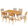Conjunto Sala de Jantar Mesa 160cm com 6 Cadeiras Estofadas 100% Mdf Carvalho Rosé/Bege Claro