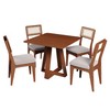 Conjunto Sala de Jantar Mesa Quadrada 90cm com 4 Cadeiras Mdf Palha Sintética Pinhão/Bege Claro