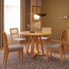 Conjunto Sala de Jantar Mesa Redonda 90cm com 4 Cadeiras Mdf Palha Sintética Carvalho Rosé/Bege Claro