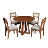 Conjunto Sala de Jantar Mesa Redonda 90cm com 4 Cadeiras Mdf Palha Sintética Pinhão/Bege Claro