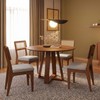 Conjunto Sala de Jantar Mesa Redonda 90cm com 4 Cadeiras Mdf Palha Sintética Pinhão/Bege Claro