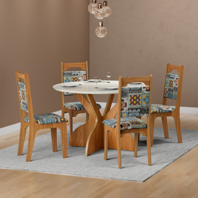 Mesa de Jantar Redonda 6 Lugares Basic Off White/Freijó - Dalla Costa