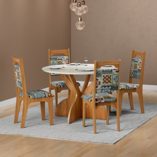 Mesa de Jantar Redonda 6 Lugares Basic Off White/Freijó - Dalla Costa