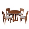 Conjunto Sala de Jantar Mesa Redonda 90cm com 4 Cadeiras Mdf Pinhão/Bege Claro