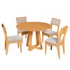 Conjunto Sala de Jantar Mesa Redonda 105cm com 4 Cadeiras Mdf Estofadas Carvalho Rosé/Bege Claro