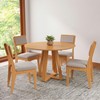 Conjunto Sala de Jantar Mesa Redonda 90cm com 4 Cadeiras Mdf Estofadas Carvalho Rosé/Bege Claro