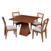 Conjunto Sala de Jantar Mesa Pirâmide 90cm com 4 Cadeiras Mdf Palha Sintética Pinhão/Bege Claro