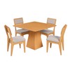 Conjunto Sala de Jantar Mesa Pirâmide 90cm com 4 Cadeiras Mdf Estofadas Carvalho Rosé/Bege Claro