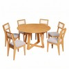 Conjunto Sala de Jantar Mesa Redonda Giratória 130cm com 6 Cadeiras Mdf Palha Sintética Carvalho Rosé/Bege Claro