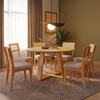 Conjunto Sala de Jantar Mesa Redonda Giratória 130cm com 6 Cadeiras Mdf Palha Sintética Carvalho Rosé/Bege Claro
