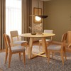 Conjunto Sala de Jantar Mesa Redonda Giratória 130cm com 4 Cadeiras Mdf Estofada Carvalho Rosé/Bege Claro