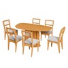 Conjunto Sala de Jantar Mesa Orgânica Ripada 160cm com 4 Cadeiras Mdf Palha Sintética Carvalho Rosé/Bege Claro